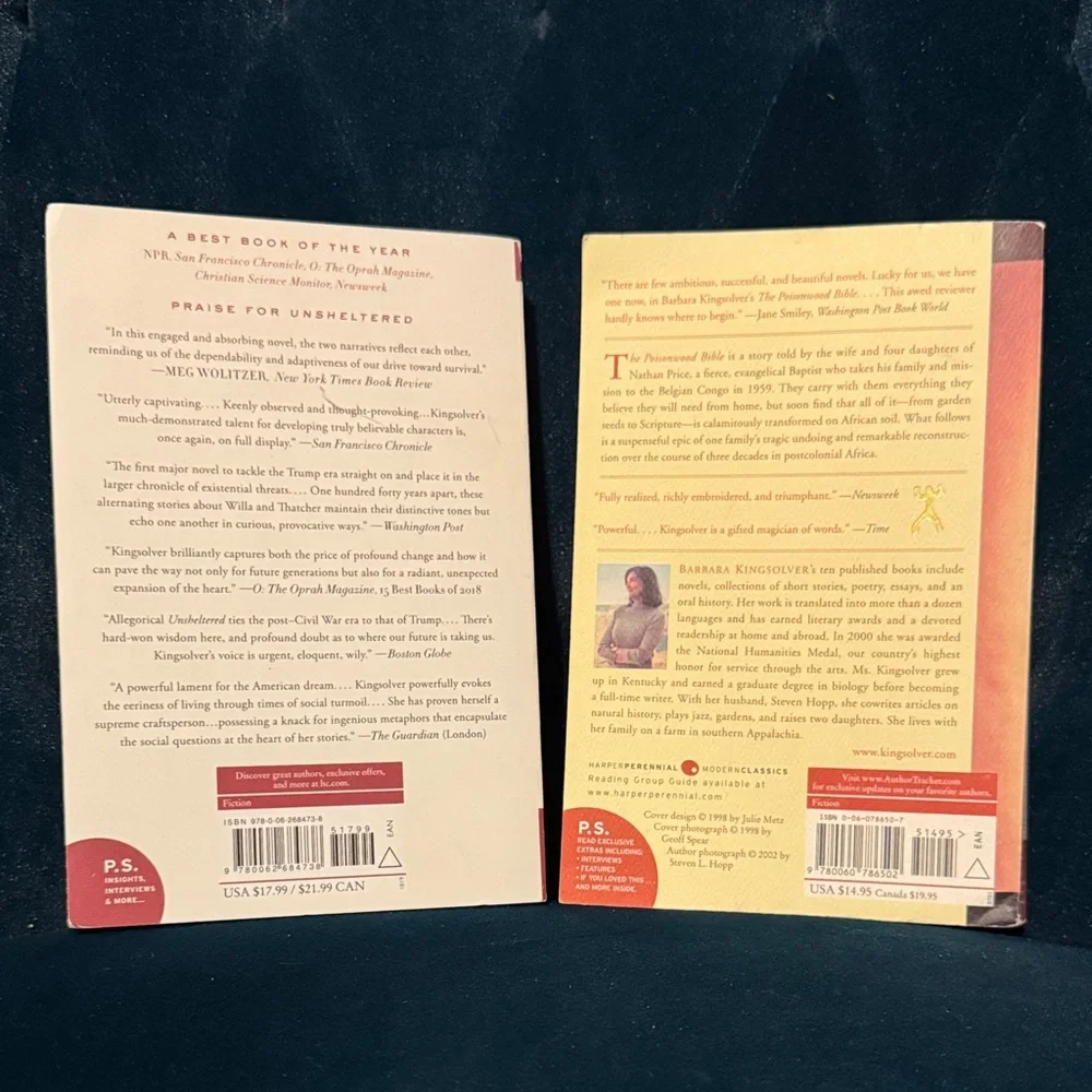 Barbara Kingsolver Book Set - The Poisonwood Bible and Unsheltered - like new